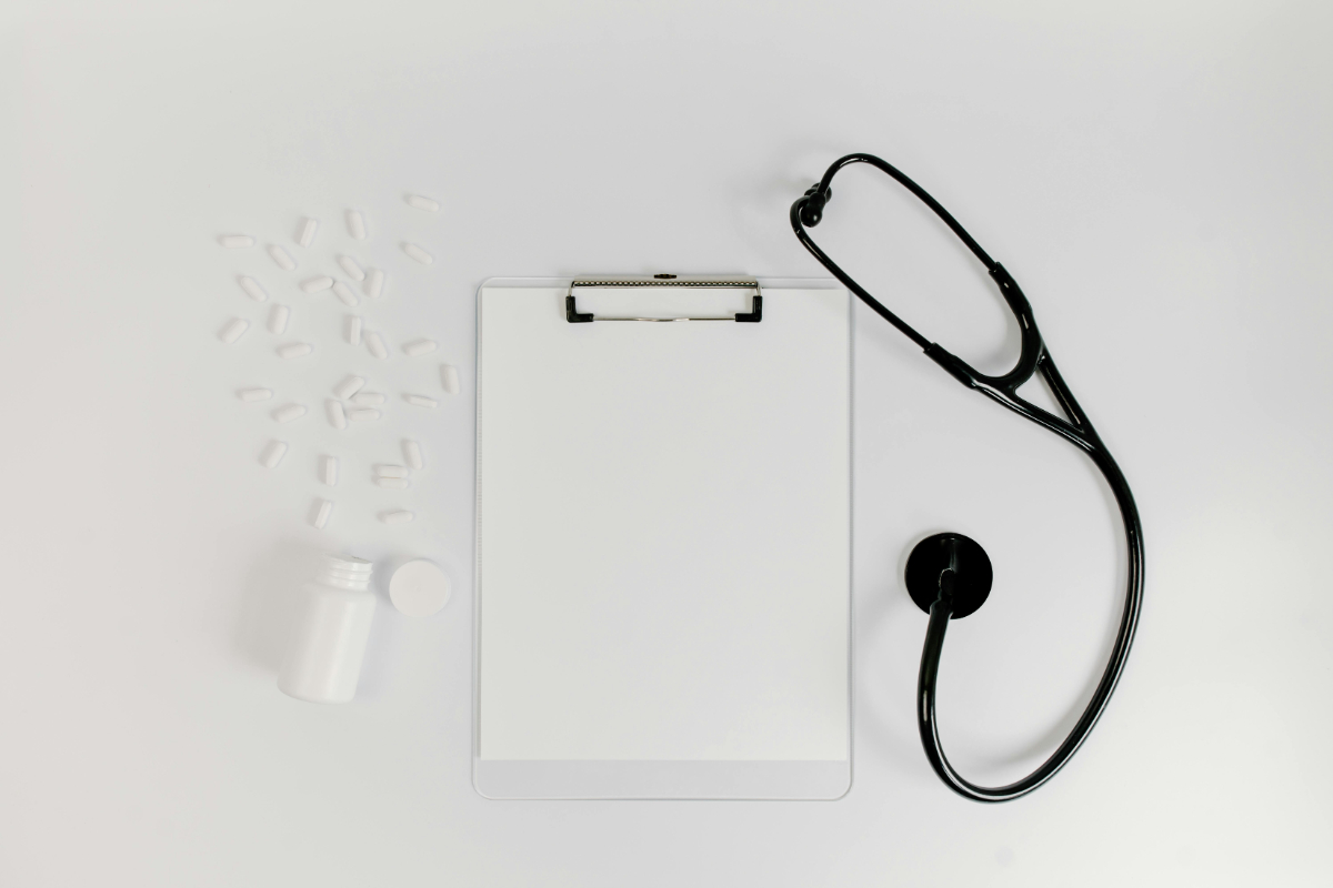 Stethoscope and medical clipboard